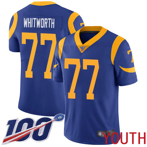 Los Angeles Rams Limited Royal Blue Youth Andrew Whitworth Alternate Jersey NFL Football #77 100th Season Vapor Untouchable
